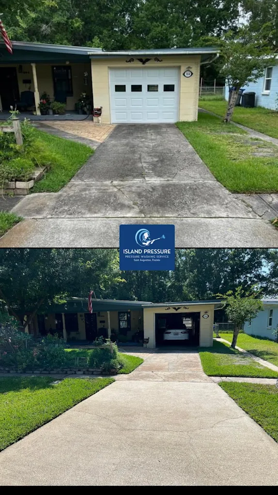 Before and after driveway pressure washing in St. Augustine FL by Island Pressure 904