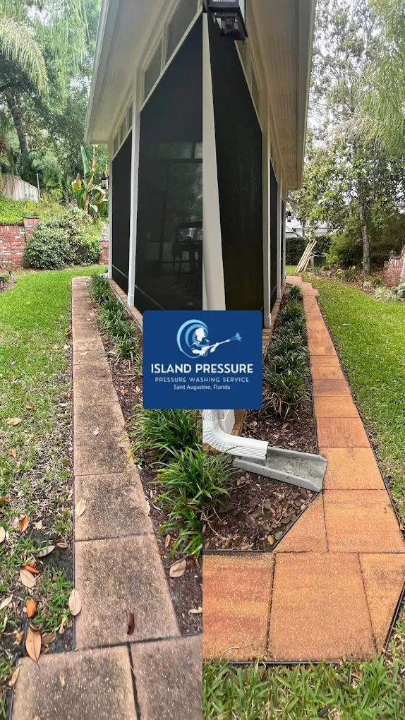 Before and after sidewalk pressure washing in St. Augustine FL