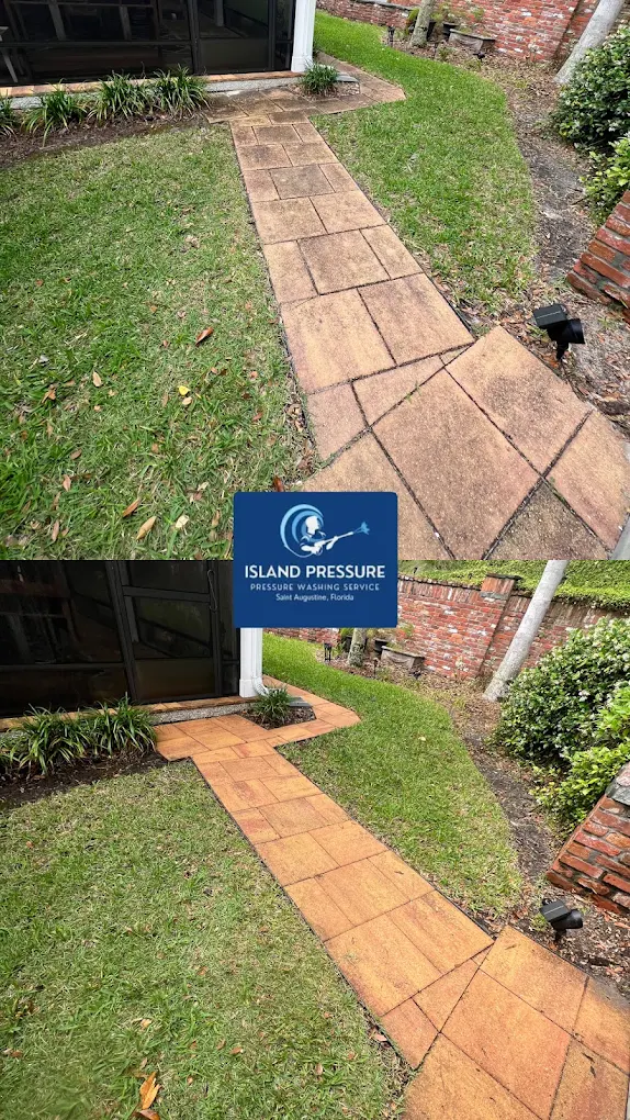 Before and after walkway and patio pressure washing in St. Augustine FL
